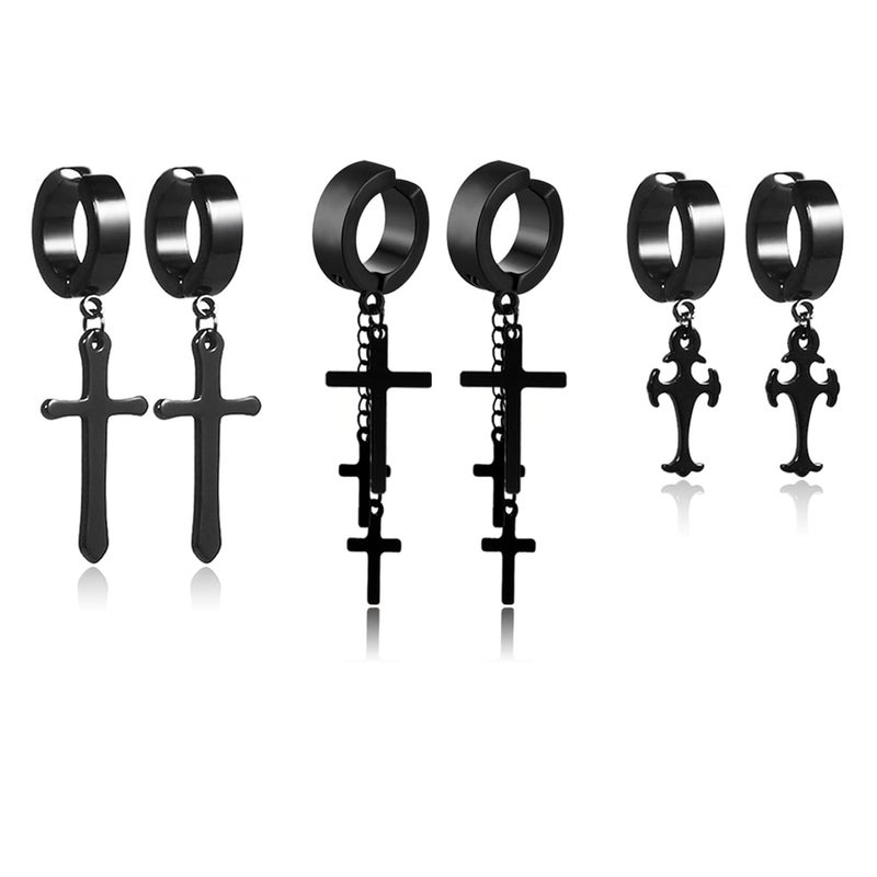 CCBFY Non-pierced Earrings Set for Men Women Cross Titanium Steel Hoop Dangle Clip On Earring - Image 1