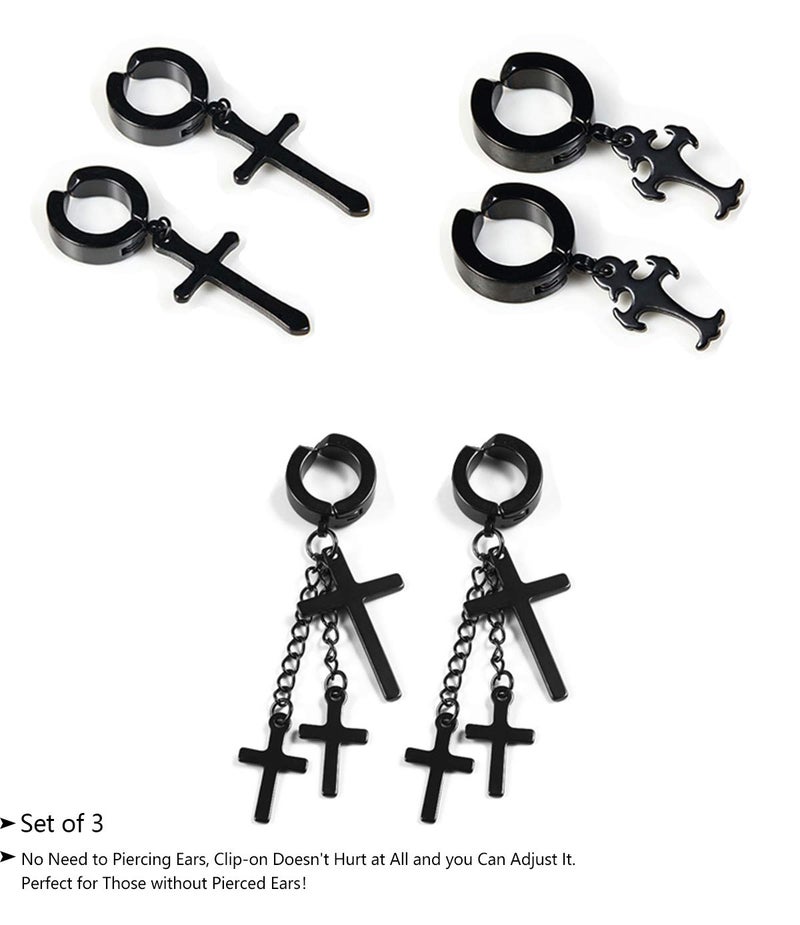 CCBFY Non-pierced Earrings Set for Men Women Cross Titanium Steel Hoop Dangle Clip On Earring - Image 2