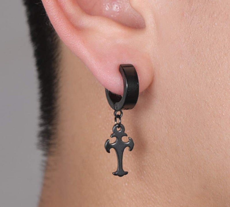 CCBFY Non-pierced Earrings Set for Men Women Cross Titanium Steel Hoop Dangle Clip On Earring - Image 5