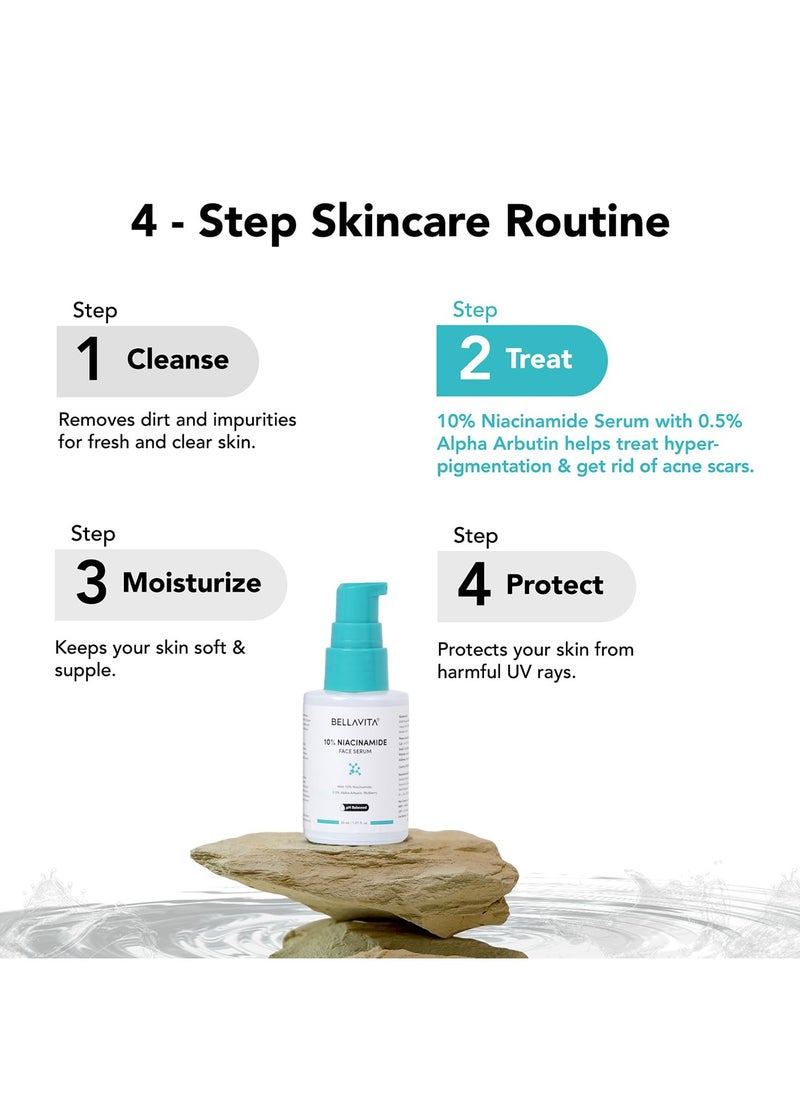 BELLAVITA Niacinamide Face Serum | 10% Niacinamide, 0.5% Alpha Arbutin & Hyaluronic Acid | Treats Pigmentation | Repairs Skin Barrier | pH Balanced | Non-Irritating | Non-Sticky | Brightening Formula | 30 ml  - Image 4