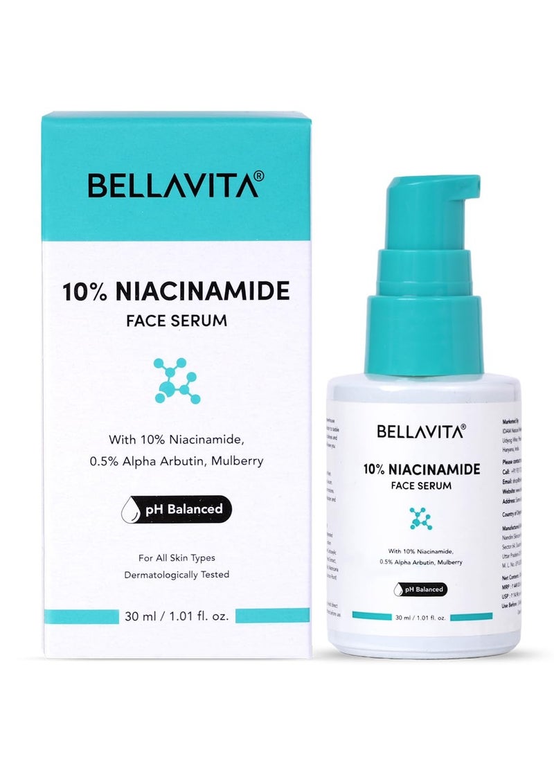 BELLAVITA Niacinamide Face Serum | 10% Niacinamide, 0.5% Alpha Arbutin & Hyaluronic Acid | Treats Pigmentation | Repairs Skin Barrier | pH Balanced | Non-Irritating | Non-Sticky | Brightening Formula | 30 ml  - Image 1