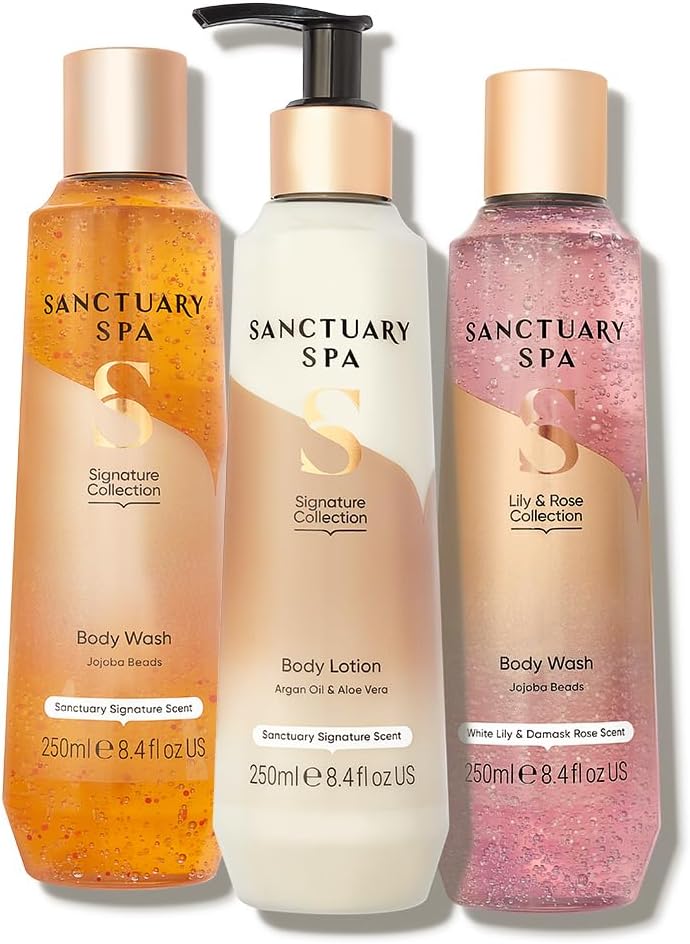 Sanctuary Spa Body Care Routine Top Favourites Shower Gel Duo and Signature Lotion Signature and Lily Rose Body Wash Signature Body Lotion 250ml Self Care Vegan and Cruelty Free