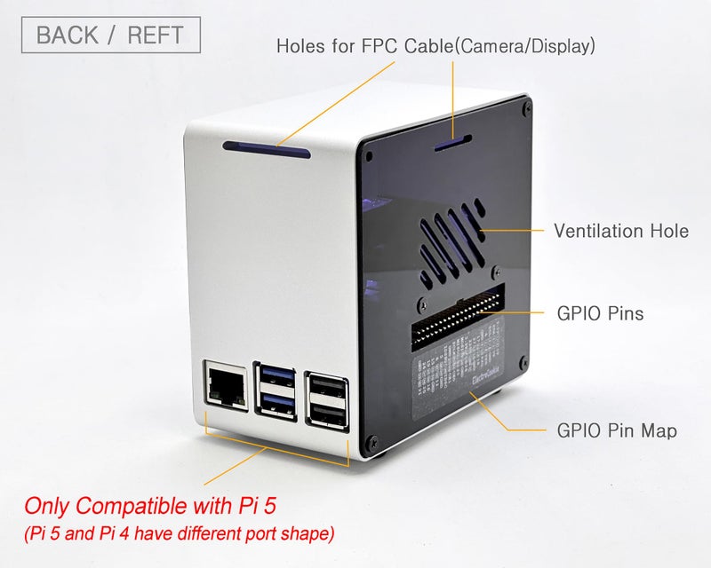 ElectroCookie Raspberry Pi 5 Case, Aluminum Mini Tower Case with Cooling Fan and Color Changing Ambient Light (Silver) - Image 4