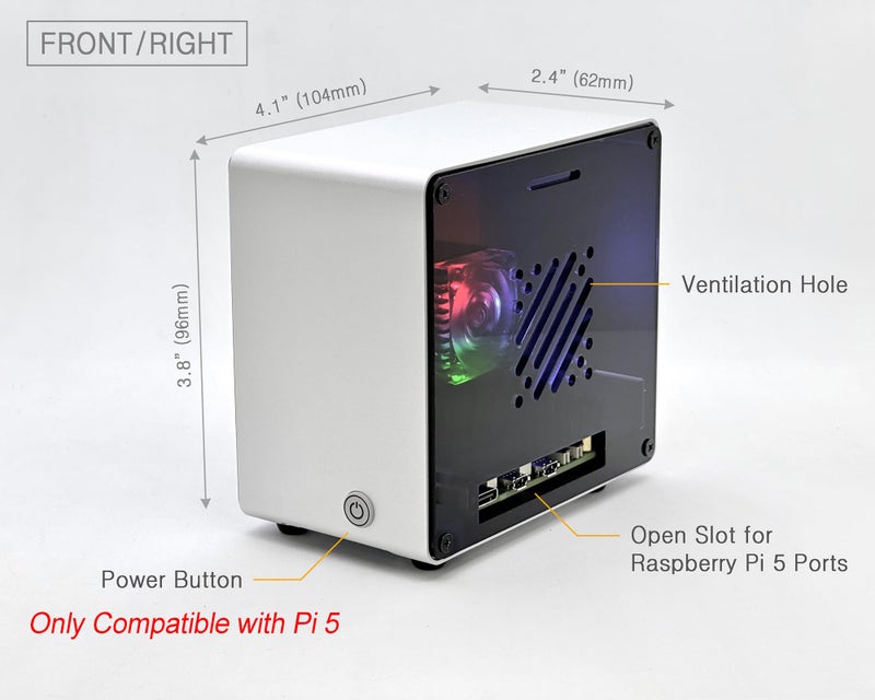 ElectroCookie Raspberry Pi 5 Case, Aluminum Mini Tower Case with Cooling Fan and Color Changing Ambient Light (Silver) - Image 3
