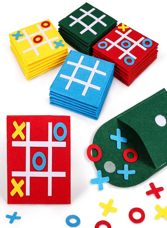 GWHOLE Tic Tac Toe Game Bulk 24 Pack - Portable Felt Board Game for Party Favors and Goodie Bag Stuffers, Mini Strategy Games for Birthday Parties, Gifts, Family Game and Travel, 4 Colors - Image 1