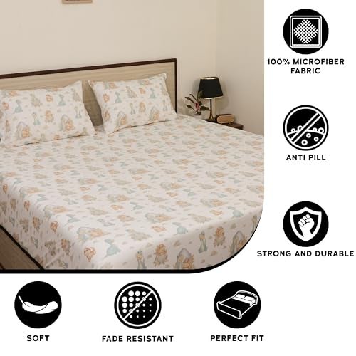 ARLinen Cute Dinosaur Bedding Set – King Size Microfiber Bedsheet with 2 Pillow Covers – Soft & Fun Dino Print for Kids, Teens & Dinosaur Lovers - Image 4
