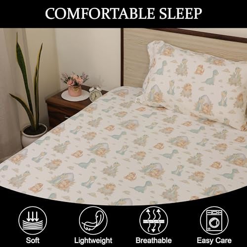 ARLinen Cute Dinosaur Bedding Set – King Size Microfiber Bedsheet with 2 Pillow Covers – Soft & Fun Dino Print for Kids, Teens & Dinosaur Lovers - Image 3