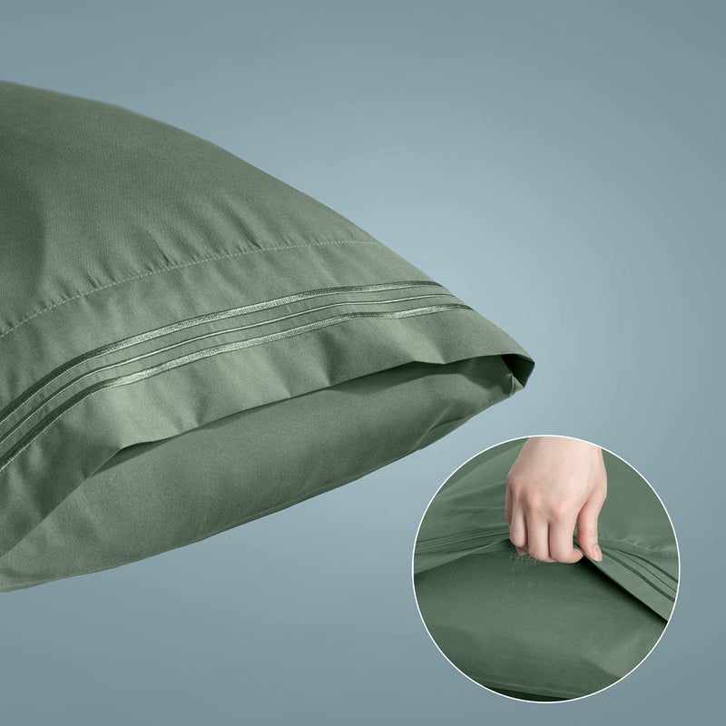 Aormenzy Microfiber Pillow Cases - Queen Size Set of 2-1800 Thread Count Ultra Soft Green Pillowcases - Wrinkle Resistant Pillow Covers with Envelope Closure - 20"" x 30"" - Image 2