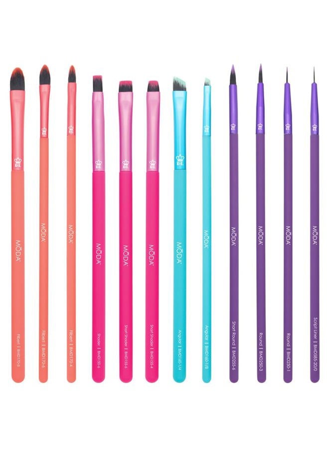 MODA 12pc Bold Artistry Makeup Brush Variety Set, Includes - Oval, Flat, Angled, & Liner Brushes - Image 1