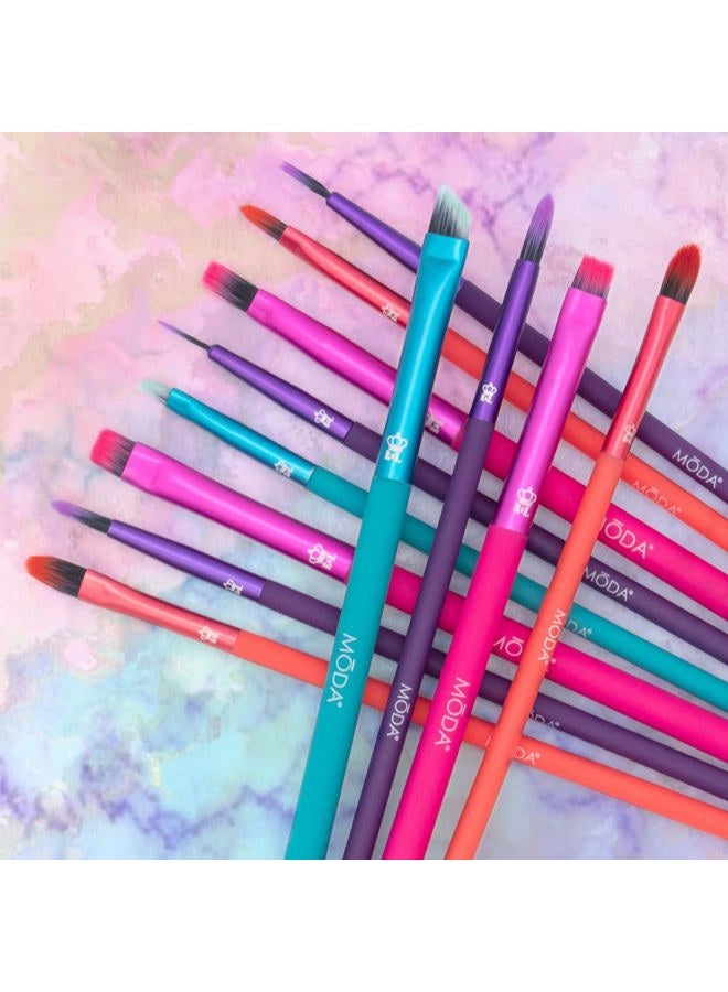 MODA 12pc Bold Artistry Makeup Brush Variety Set, Includes - Oval, Flat, Angled, & Liner Brushes - Image 2