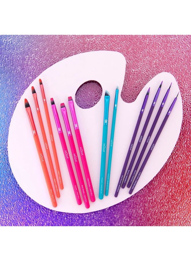 MODA 12pc Bold Artistry Makeup Brush Variety Set, Includes - Oval, Flat, Angled, & Liner Brushes - Image 3