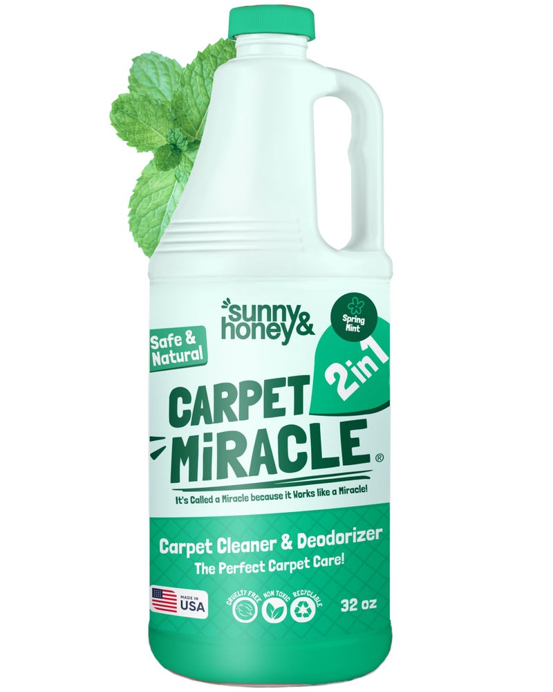 Sunny & Honey Sunny  Honey Carpet Miracle  Carpet Cleaner Shampoo  Deep Stain Remover  OdorDeodorizing Formula  Rug Shampoo  Upholstery Cleaner Solution 32 Fl Oz Spring Mint Scent 