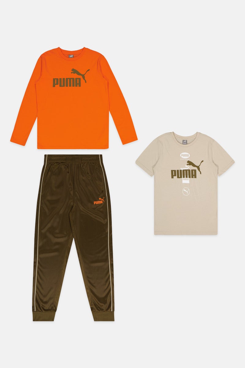PUMA Kids Girl 3 Pcs Brand Logo T-Shirt And Bottom Outdoor Set, Multicolor - Image 2