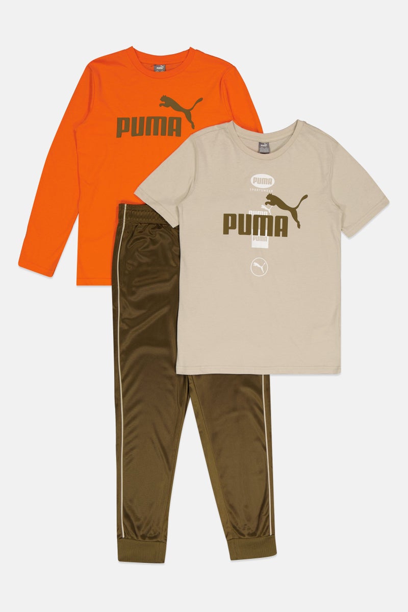 PUMA Kids Girl 3 Pcs Brand Logo T-Shirt And Bottom Outdoor Set, Multicolor - Image 4