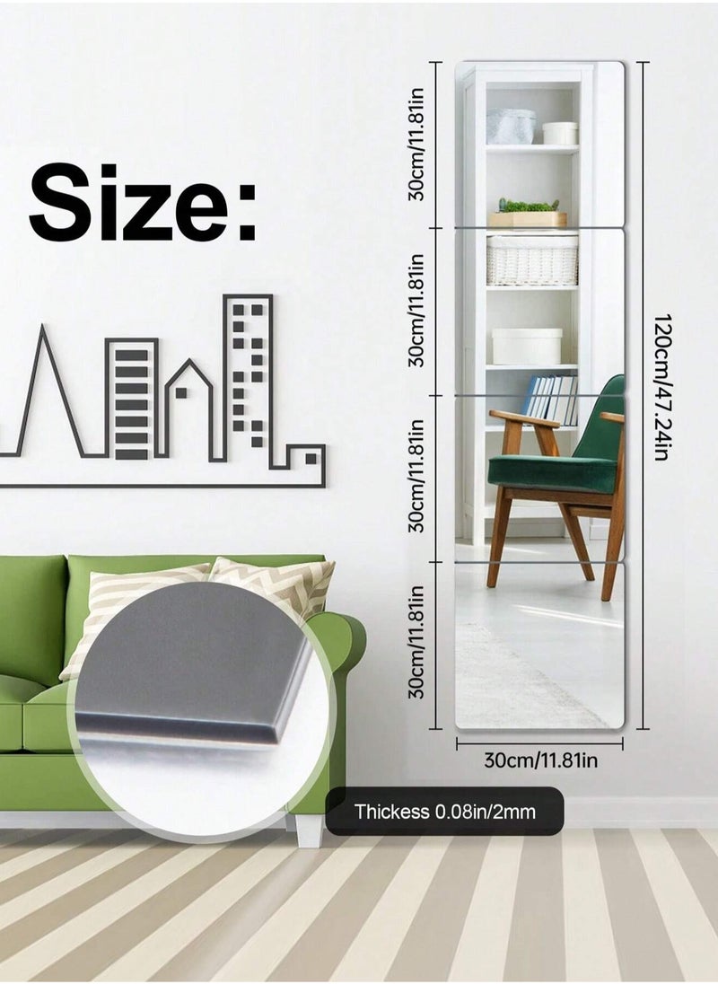 MileMelo 4-Piece Acrylic Stick on Mirror Flexible Self Adhesive Mirror High Clear Frameless Mirror Stickers Wall Mirrors for Bedrooms Bathroom  - Image 2