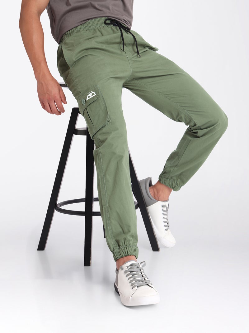 Beyoung Sage Green Cotton Cargo Joggers - Image 1