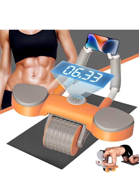 Abs Roller Wheel, Ab Abdominal Exercise Roller Wheel, Automatic Rebound Abs Roller Wheel Core Exercise Equipment with Elbow Support and Timer (Orange)