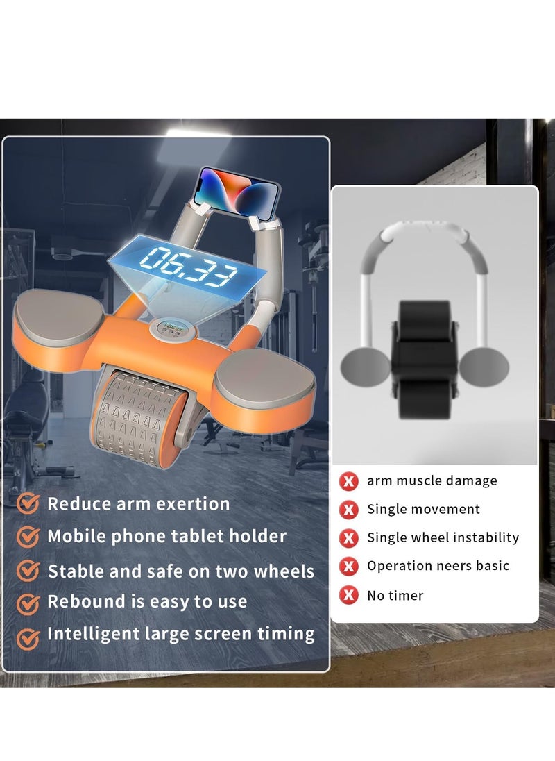 Abs Roller Wheel, Ab Abdominal Exercise Roller Wheel, Automatic Rebound Abs Roller Wheel Core Exercise Equipment with Elbow Support and Timer (Orange)