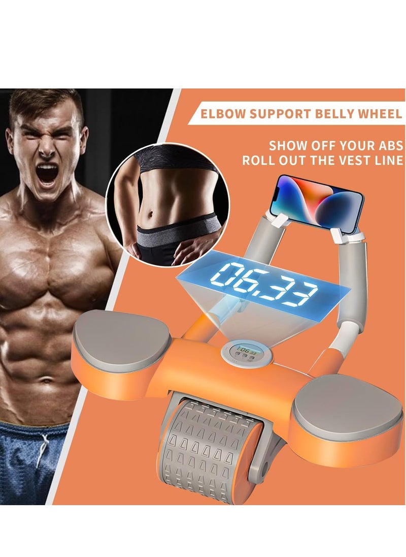 Abs Roller Wheel, Ab Abdominal Exercise Roller Wheel, Automatic Rebound Abs Roller Wheel Core Exercise Equipment with Elbow Support and Timer (Orange)
