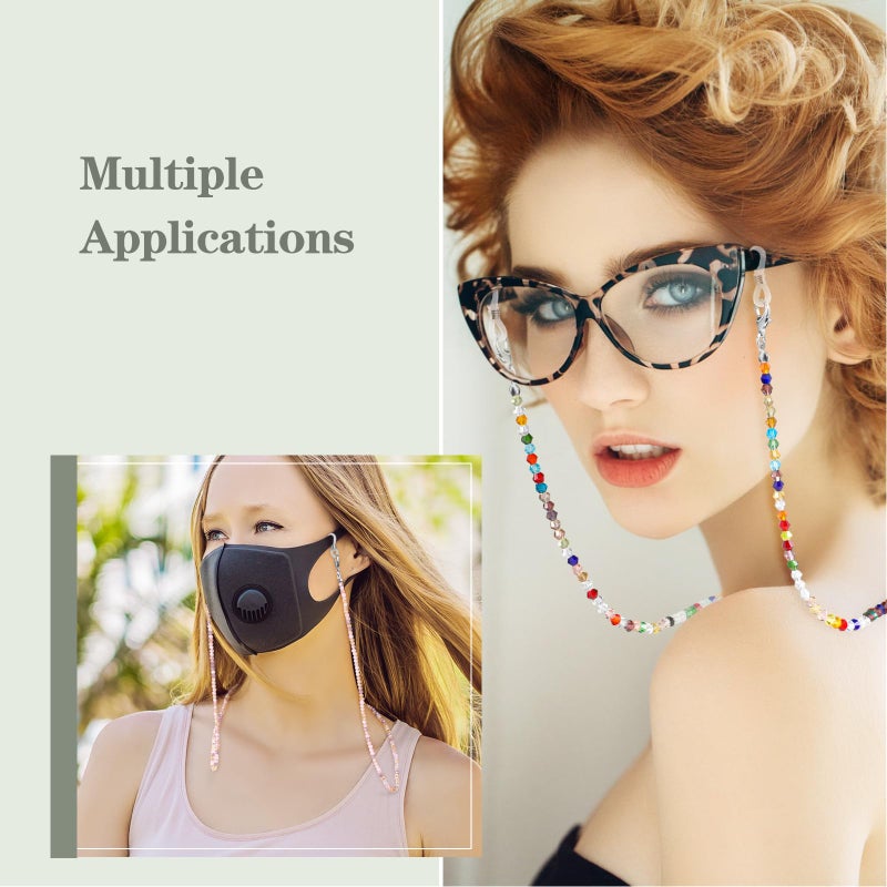 Fintie FINTIE 3 Pcs Eyeglasses Chains, Sunglasses Strap Holder Crystal Beaded Eyeglasses Chains for Women, Colorful  - Image 3
