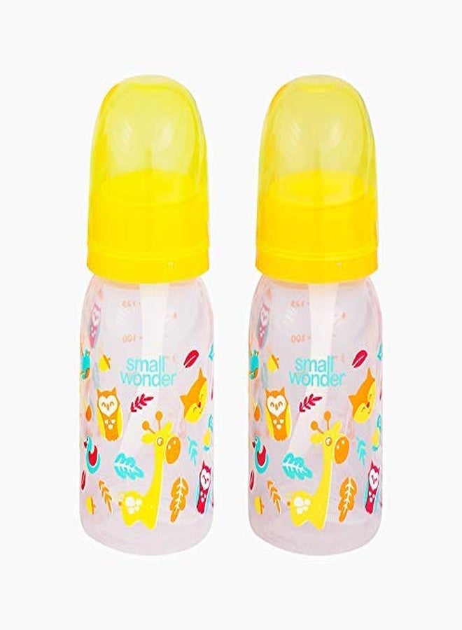 Small Wonder Baby Feeding Bottle Slim Neck Admire 125 ml Pack of 2, Animal Print, with Anti Colic Nipple with Feeding Spoon, New Born/Infants/Toddler Upto 3 Years, BPA Free, Yellow Colour - Image 1