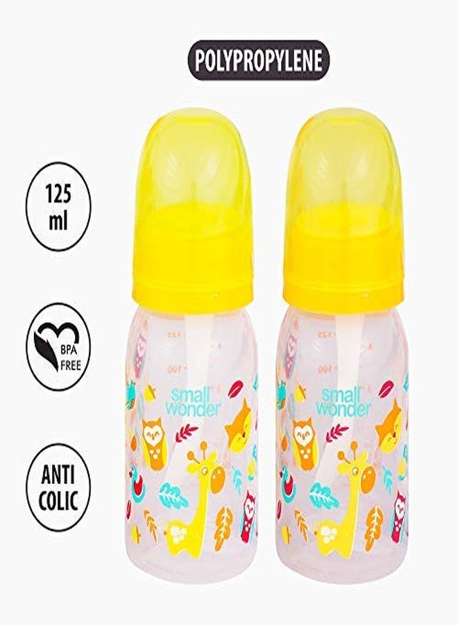 Small Wonder Baby Feeding Bottle Slim Neck Admire 125 ml Pack of 2, Animal Print, with Anti Colic Nipple with Feeding Spoon, New Born/Infants/Toddler Upto 3 Years, BPA Free, Yellow Colour - Image 2