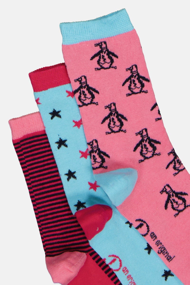 Original Penguin Kids Girl 5 Pairs Graphic Print Socks, Multicolor - Image 2