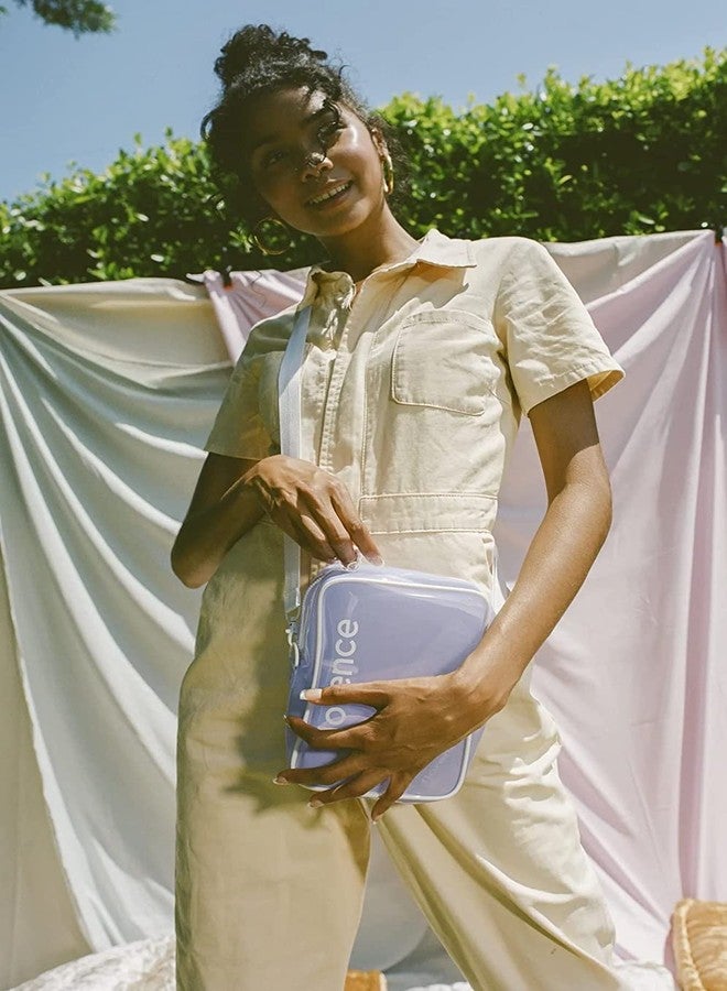 florence by mills Convertible Crossbody Cosmetic Bag, Clear Puple,Removable Adjustable Strap - Image 3