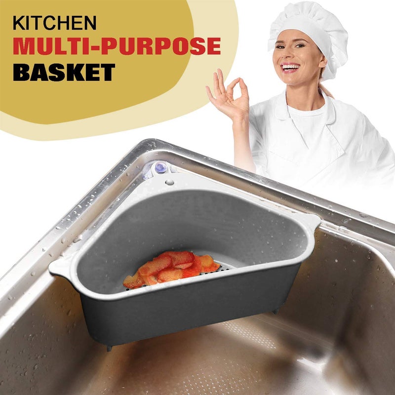 Sevia Kitchen Sink Basket Triangular Multifunctional Drain Shelf Sink Storage Rack Kitchen Sucker Storage Holder Bathroom Support Corner Hanging Shelf Soap Box Organizer with Suction Cup - Image 3