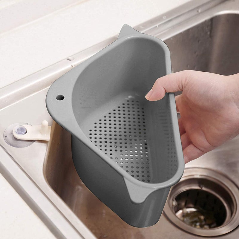 Sevia Kitchen Sink Basket Triangular Multifunctional Drain Shelf Sink Storage Rack Kitchen Sucker Storage Holder Bathroom Support Corner Hanging Shelf Soap Box Organizer with Suction Cup - Image 2