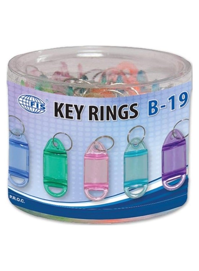 FIS Key Rings 25 Pieces Per Pack, Assorted Colors, 6.3 x 2.5 cm Size - FSKCB-19 - Image 1