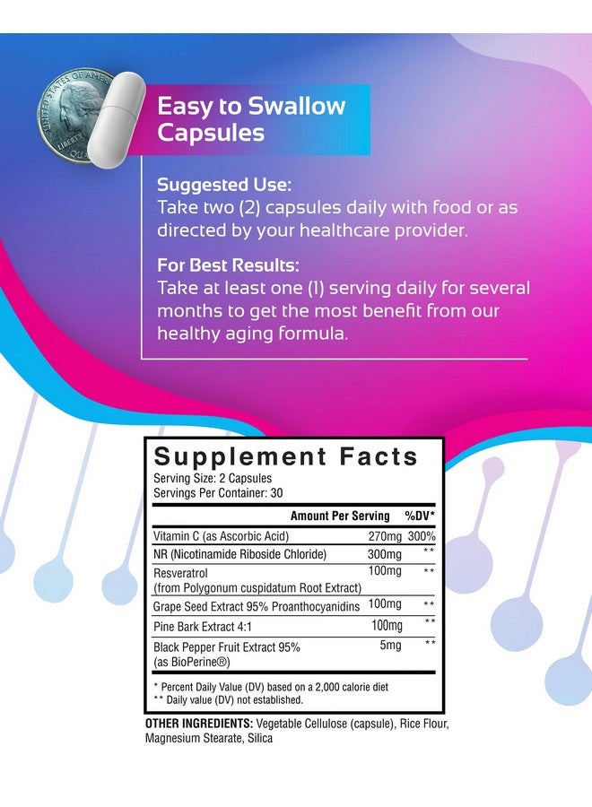 كوجنيتون مكمل غذائي NR + ريسفيراترول - يعزز صحة NAD والحمض النووي والخلايا، ويطيل العمر، ويزيد من حيويتها. تركيبة 5 في 1 مضادة للشيخوخة مع نيكوتيناميد ريبوسيد، ريسفيراترول ترانس، فيتامين سي، بذور العنب، لحاء الصنوبر. - Image 1
