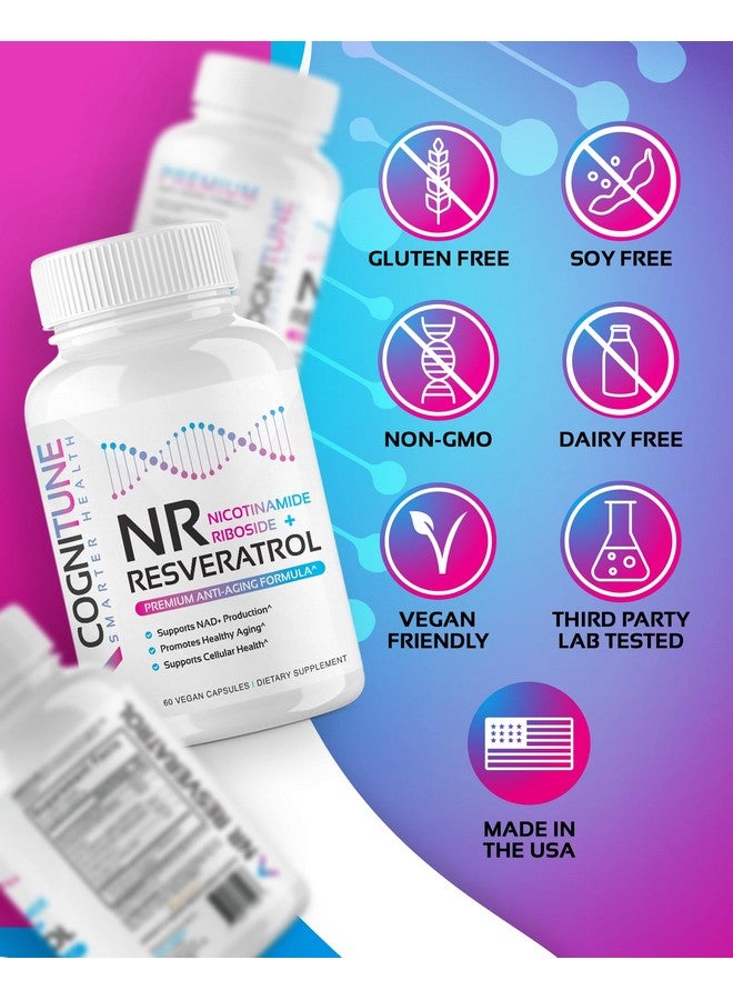 كوجنيتون مكمل غذائي NR + ريسفيراترول - يعزز صحة NAD والحمض النووي والخلايا، ويطيل العمر، ويزيد من حيويتها. تركيبة 5 في 1 مضادة للشيخوخة مع نيكوتيناميد ريبوسيد، ريسفيراترول ترانس، فيتامين سي، بذور العنب، لحاء الصنوبر. - Image 3