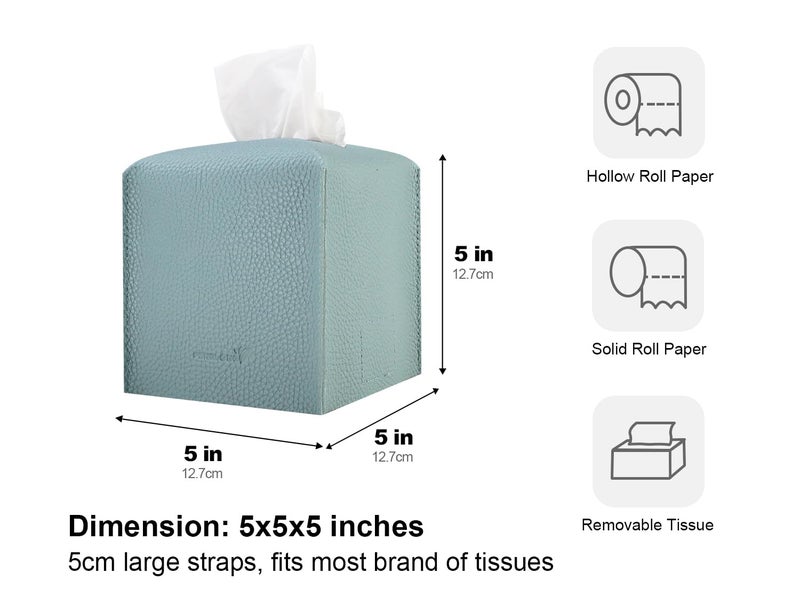 PENGLONG Tissue Box Cover 5X5X5'' PU Leather Tissue Holder Square Tissue Cube Box Organizer for Bathroom Vanity Countertop, Car, Night Stands, Office, Home, Kitchen (1Pack, Light Blue) - Image 5