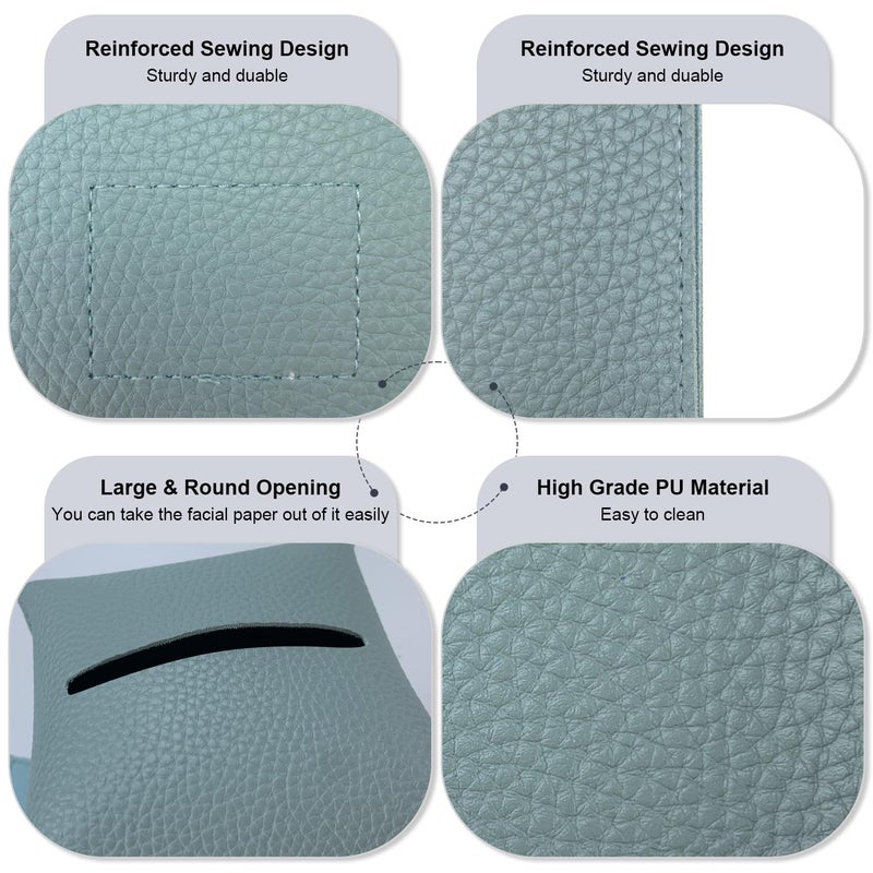 PENGLONG Tissue Box Cover 5X5X5'' PU Leather Tissue Holder Square Tissue Cube Box Organizer for Bathroom Vanity Countertop, Car, Night Stands, Office, Home, Kitchen (1Pack, Light Blue) - Image 3