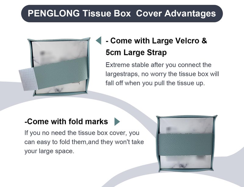 PENGLONG Tissue Box Cover 5X5X5'' PU Leather Tissue Holder Square Tissue Cube Box Organizer for Bathroom Vanity Countertop, Car, Night Stands, Office, Home, Kitchen (1Pack, Light Blue) - Image 2