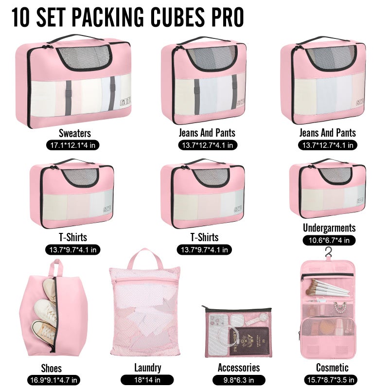 Veken 10 Set Packing Cubes for Travel Essential, Suitcase Organizer Bags in 4 Sizes, Carry-On Luggage Accessories with Large Laundry & Hanging Toiletry Bag, Must-Have for Airplane, Road Trip & Camping - Image 2