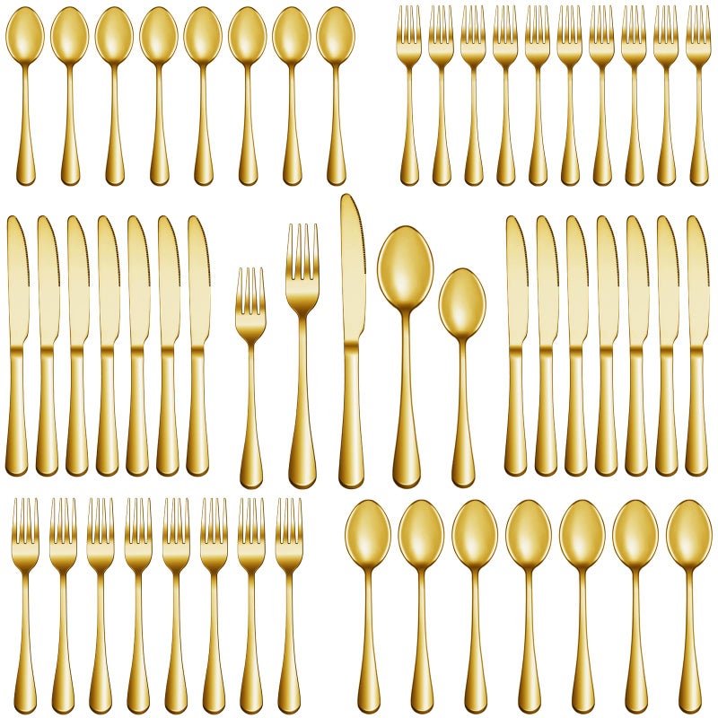 MUTNITT 30 Pcs Gold Silverware Set Service for 6, Premium Stainless Steel Flatware Set, Cutlery Utensil Set, Durable Home Kitchen Eating Tableware Set, Include Fork Knife Spoon Set, Dishwasher Safe - Image 1