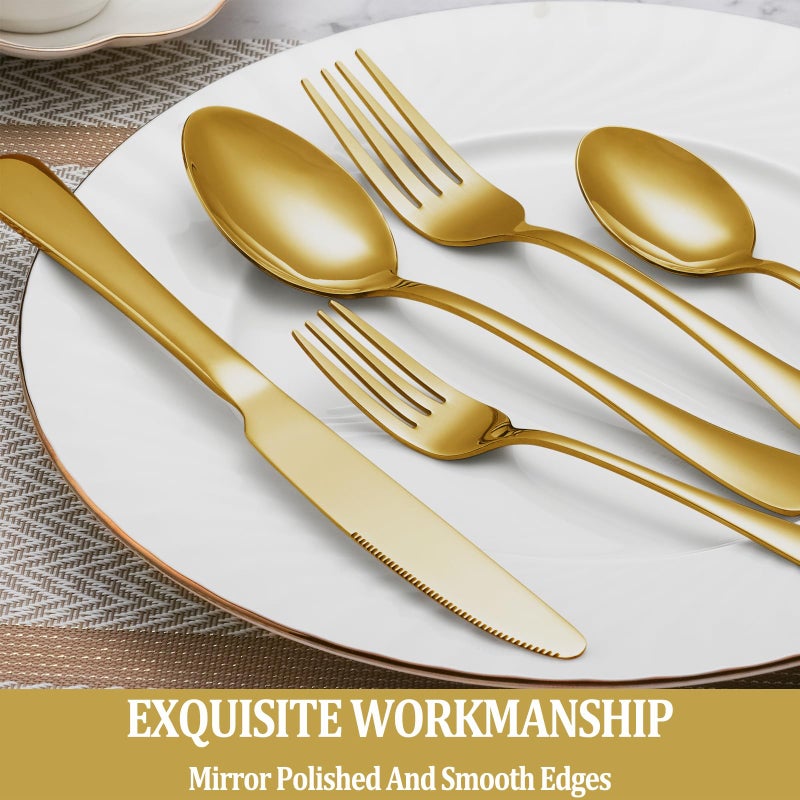 MUTNITT 30 Pcs Gold Silverware Set Service for 6, Premium Stainless Steel Flatware Set, Cutlery Utensil Set, Durable Home Kitchen Eating Tableware Set, Include Fork Knife Spoon Set, Dishwasher Safe - Image 4