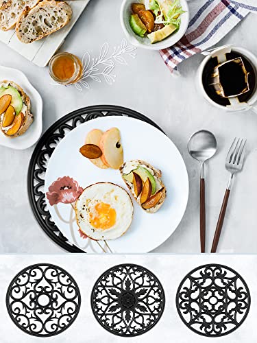 SMARTAKE 6 Set Silicone Trivet Mats, Multi-Use Intricately Carved Coasters, Insulated Non-Slip Durable Kitchen Mats, Flexible Modern Kitchen Table Mat, for Hot Dishes, Pots, Countertop (Black) - Image 3
