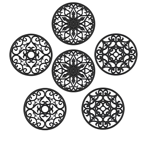 SMARTAKE 6 Set Silicone Trivet Mats, Multi-Use Intricately Carved Coasters, Insulated Non-Slip Durable Kitchen Mats, Flexible Modern Kitchen Table Mat, for Hot Dishes, Pots, Countertop (Black) - Image 1