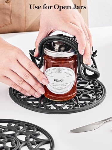 SMARTAKE 6 Set Silicone Trivet Mats, Multi-Use Intricately Carved Coasters, Insulated Non-Slip Durable Kitchen Mats, Flexible Modern Kitchen Table Mat, for Hot Dishes, Pots, Countertop (Black) - Image 5