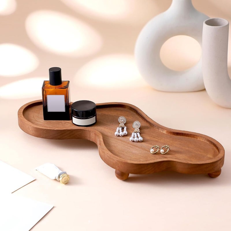Wood Cloud Perfume Tray, Irregular Wooden Jewelry Decorative Tray, Trinket Dish Ring Holder Dish for Women, Aesthetic Room Decor for Vanity, Desk, Coffee Table, Birthday Gift Brown - Image 1