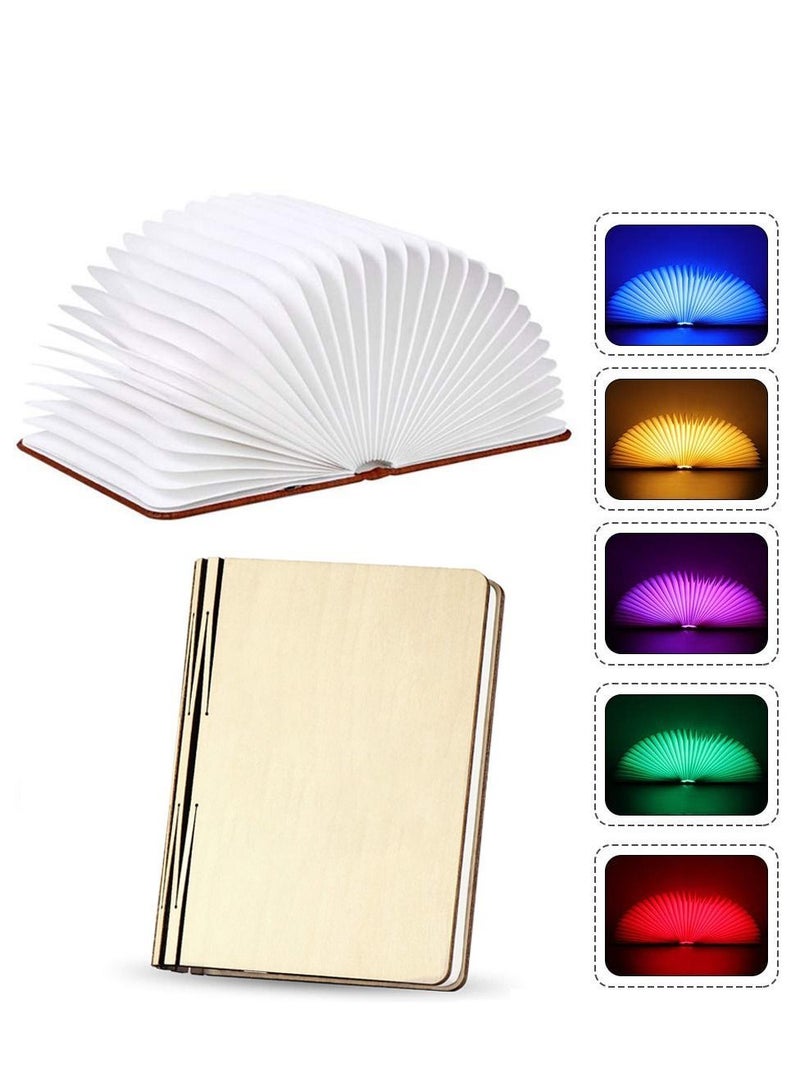 NIBEMINENT Folding Book Light, Portable LED Wooden Light 5 Colors USB Bedside Night Creative Lighted Suitable for Bedroom Reading Home and Office Decoration Gift (White Maple Wood, 17x14x2.5 cm)  - Image 1