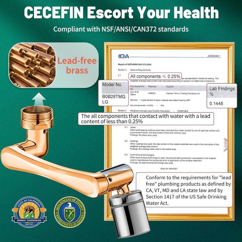 CECEFIN 1080° Swivel Faucet-Extender Sink-Aerator - 2 Mode Splash Water Filter Extension, Kitchen Bathroom 360° Rotatable Spray Attachment, Multifunctional Universal Robotic Arm -Wash Hand/Hair/Face - Image 2