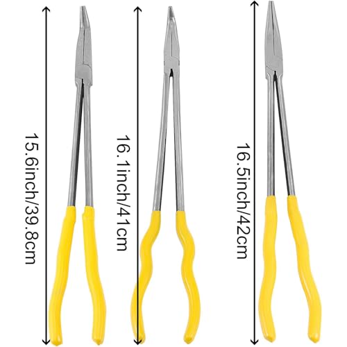 HOIGON 3 Pieces 16 Inch Long Needle Nose Plier Set, 90-Degree 45-Degree Straight Extra Long Reach Pliers Set with Comfortable Handle for Tight Space - Image 2
