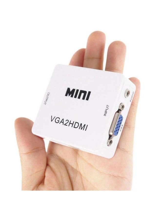 محول فيديو صغير VGA إلى HDMI، أبيض، مع منفذ صوت، للكمبيوتر والشاشات