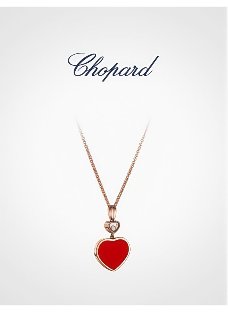 Chopard 18K Rose Gold Diamond Red Gemstone Necklace Pendant Gift for Women - Image 2