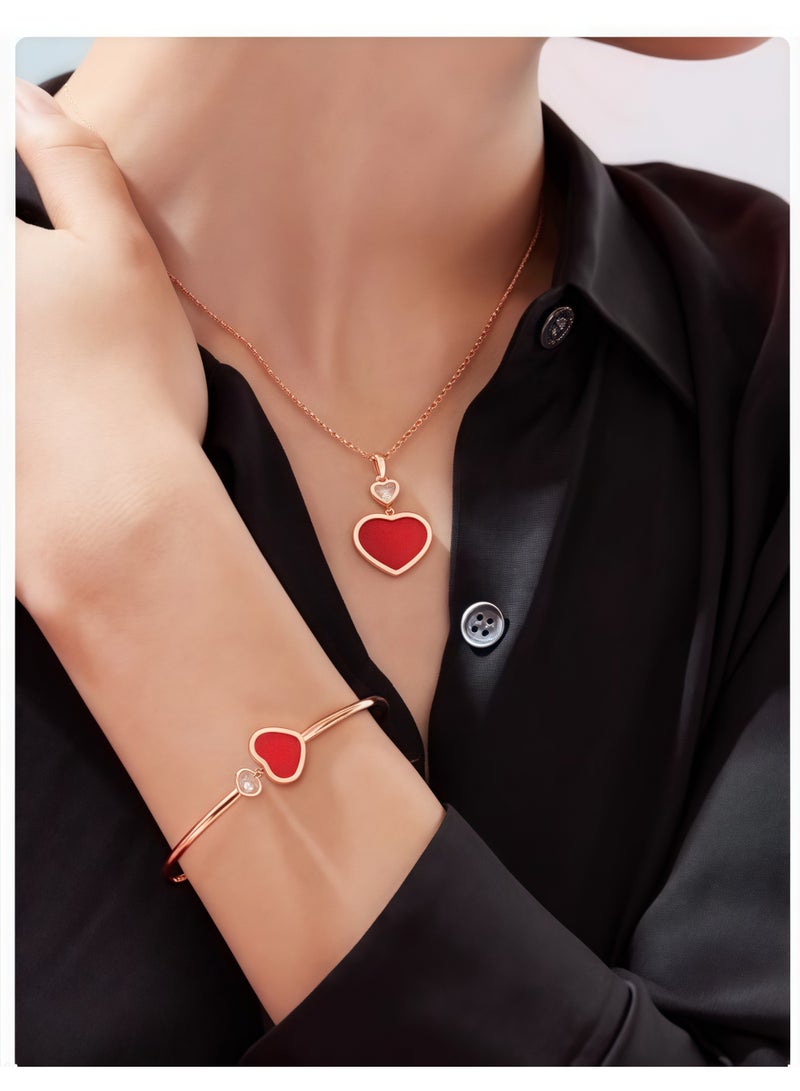 Chopard 18K Rose Gold Diamond Red Gemstone Necklace Pendant Gift for Women - Image 3