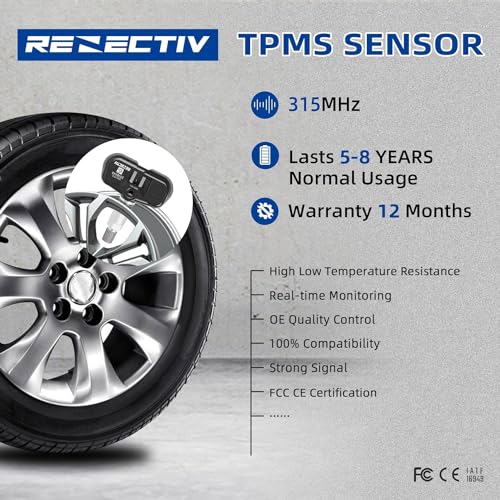 RENECTIV TPMS Sensors,315Mhz Compatible for Toyota Lexus Scion,Tire Pressure Monitoring Sensors for Rav4 Camry 4Runner Tacoma Corolla Prius Yaris Replacement 42607-33021 42607-33011 PMV-107J Set of 4 - Image 3